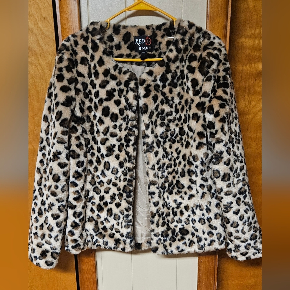 Red Snap Leopard Print Teddy Jacket - image 1